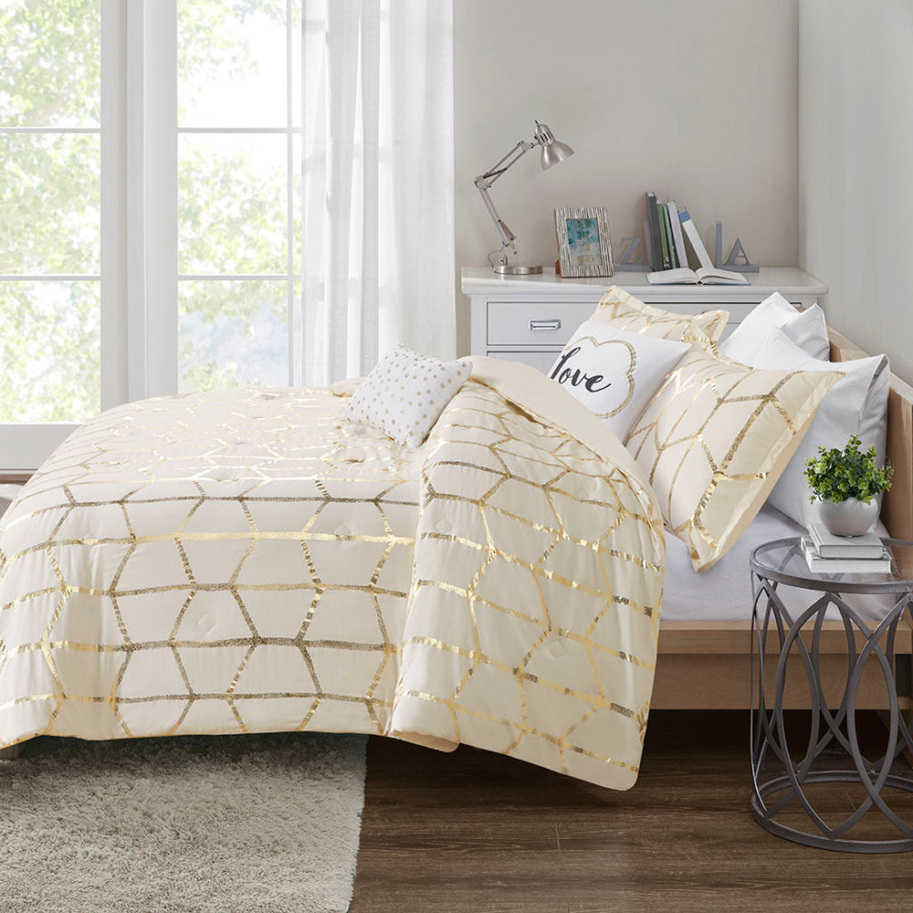 Full/Queen Metallic Printed Comforter Set Media 13