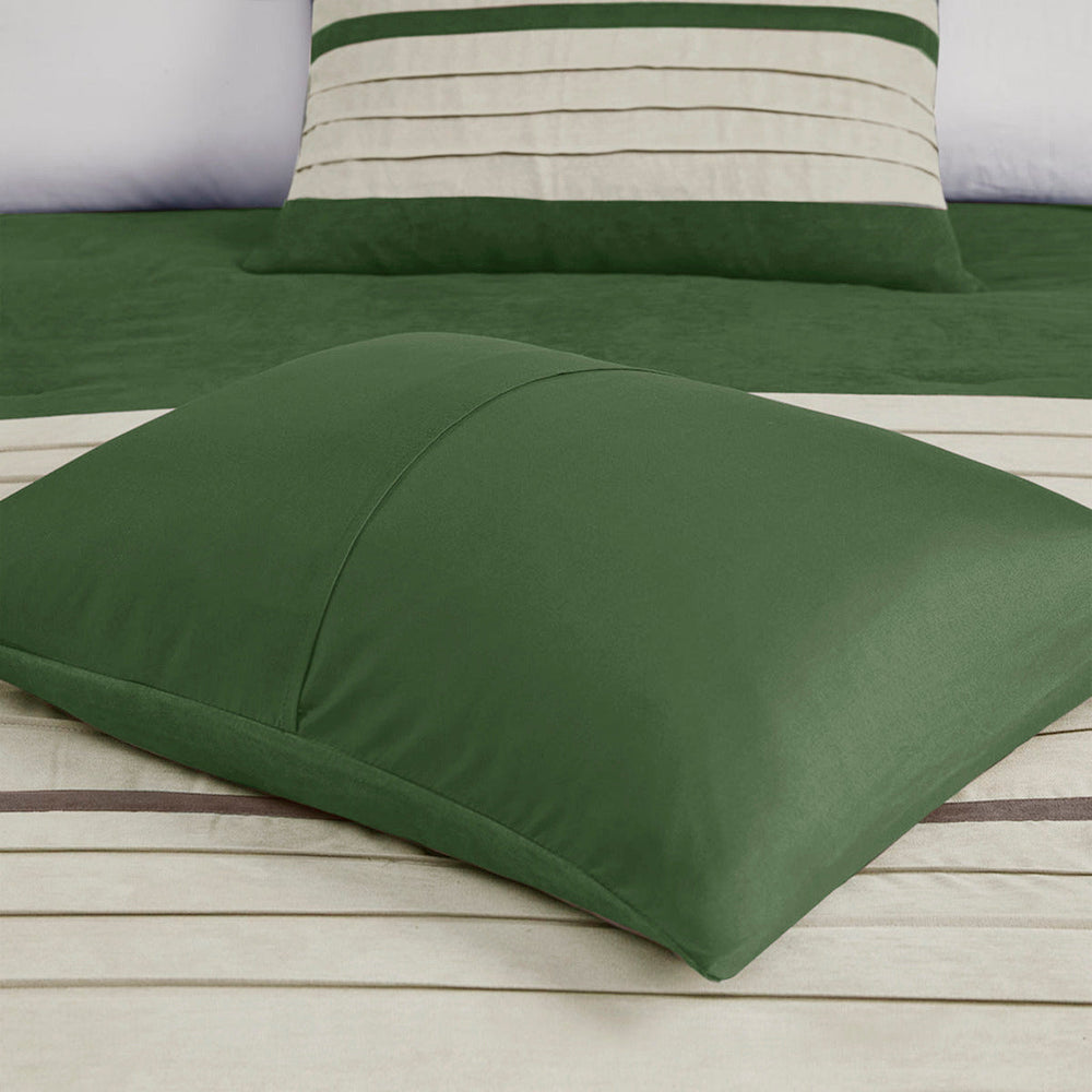 7 PC Pieced Faux Suede Comforter Set Green Queen Media 9
