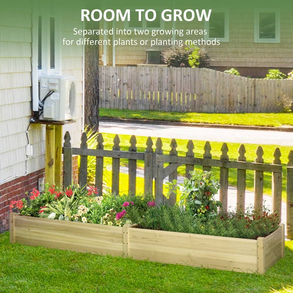 Outsunny 8x2ft Wooden Raised Garden Bed Kit, Elevated Planter with 2 Boxes, Self Draining Bottom and Liner, Patio to Grow Vegetables, Herbs, and Flowers, Natural Media 6
