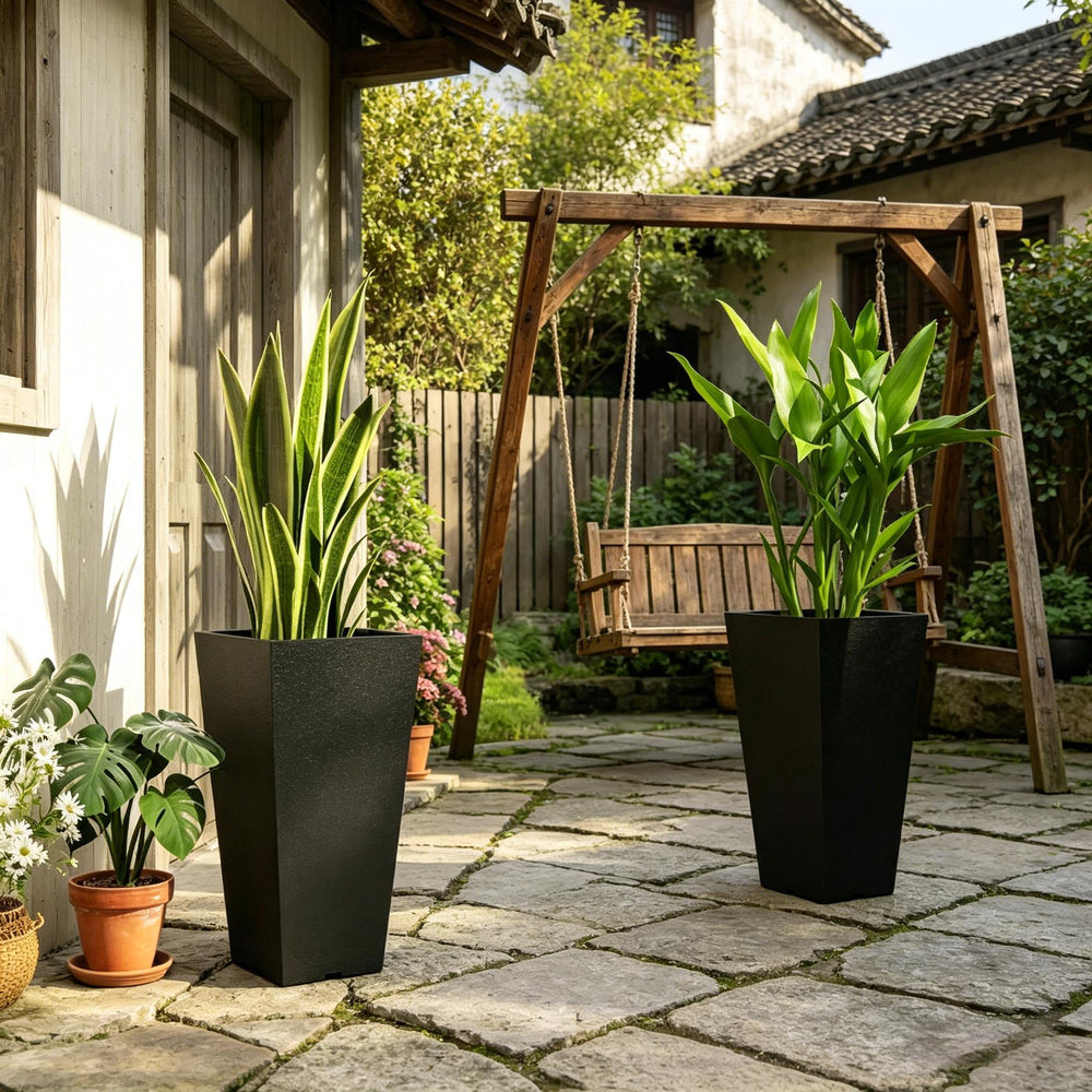 Set of 2 Flower Planters,Outdoor Tall Planters,Chic Planters Media 1