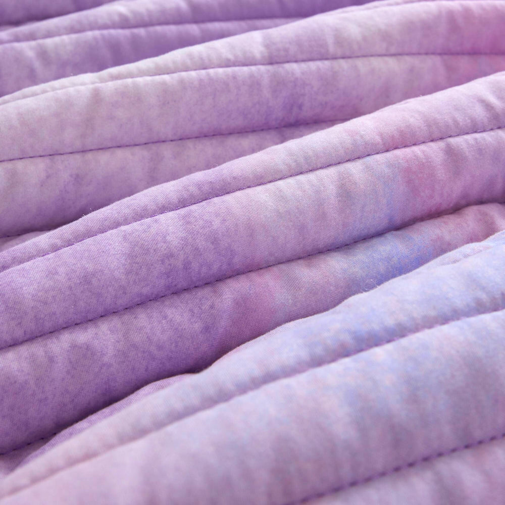 4 Pieces Full/Queen Watercolor Tie Dye Printed Quilt Set with Throw Pillow,Purple Media 8