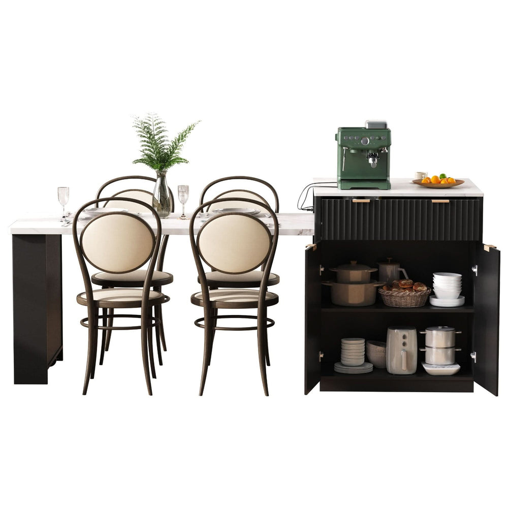 Kitchen Island Modern With Extendable Dining Table & Power Outlet For 4-6 People Black Media 32