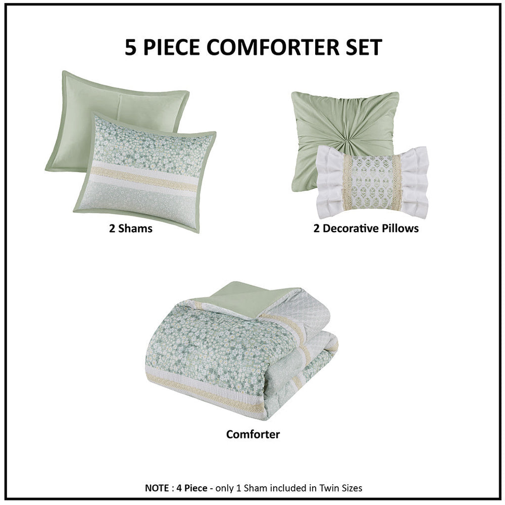 King/Cal King 5 Piece Seersucker Comforter Set with Throw Pillows Media 2