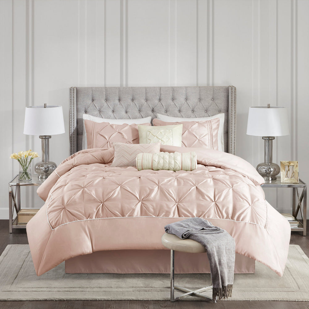 7-Piece Full 100% Polyester Pieced Pleated Tufted Comforter Set Media 1