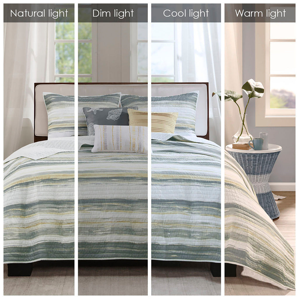 6 Piece Printed Quilt Set with Throw Pillows Yellow Full/Queen Media 7