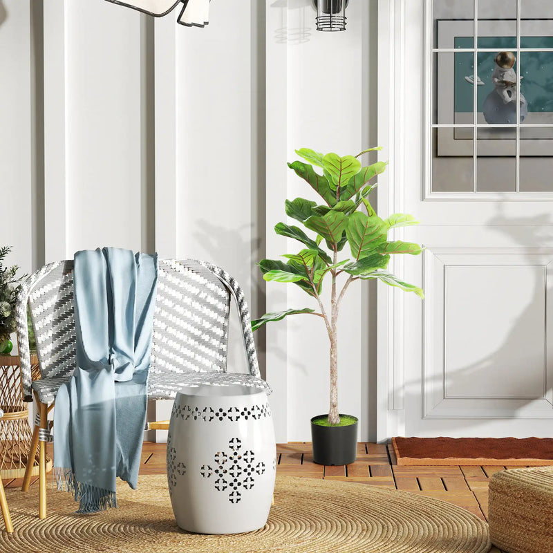 HOMCOM Fake Plant, Artificial Fiddle Leaf Fig Tree, Potted Plant with 28 PEVA Leaves and Flocked Soil, Green