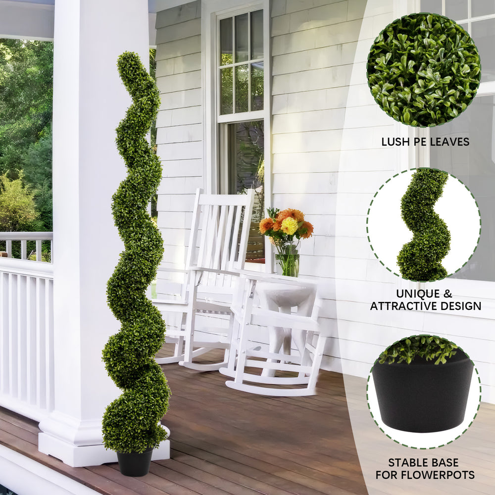 Artificial Outdoor UV Resistant Plastic Boxwood Topiary Spiral Tree 180cm Set of 2 Media 4