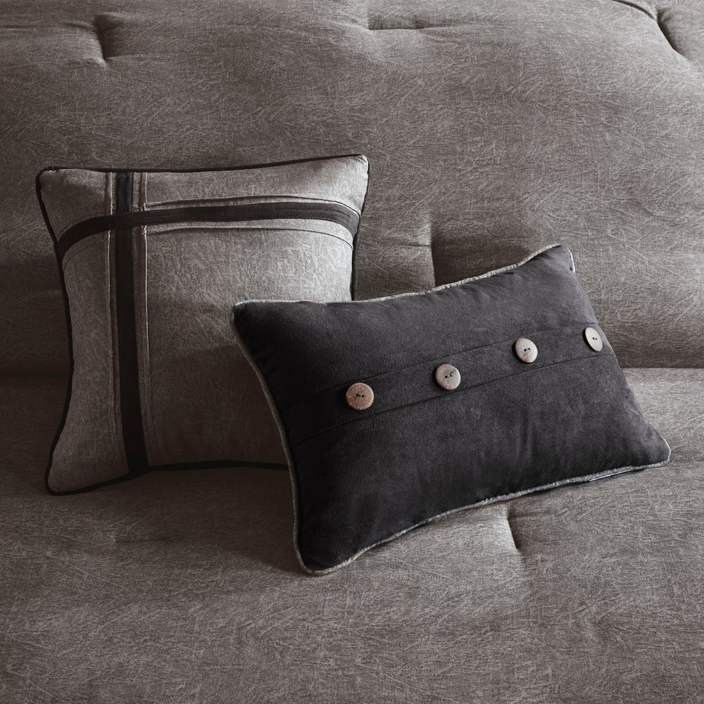 7 Piece Faux Suede Comforter Set Grey Cal King Media 8