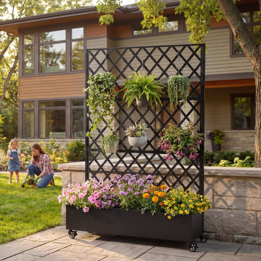 Metal Raised Garden Bed with Wheels and Trellis,73'x47'x16' Planter Box for Climbing Plants, Vegetables & Vines, Features Privacy Screen and Drainage Holes Media 2