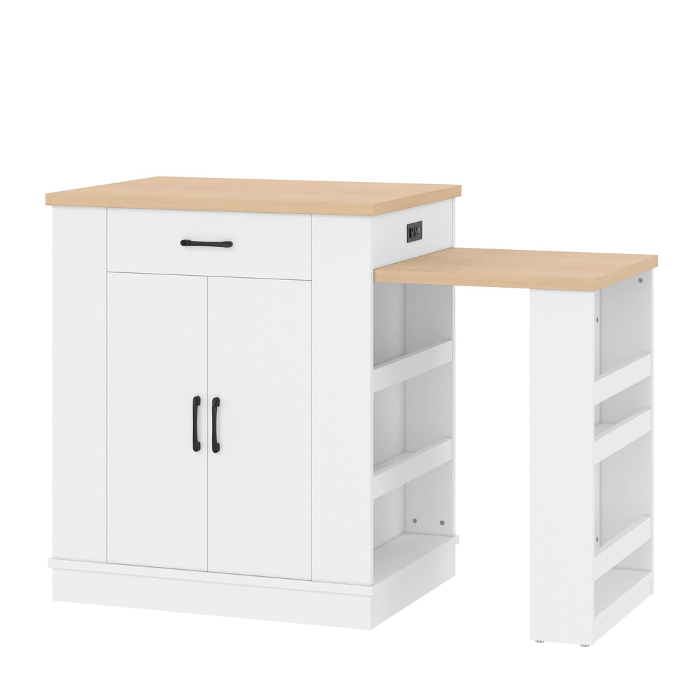 Extendable Island Console & Particle Board White Finish & Multi-Functional Storage Media 10