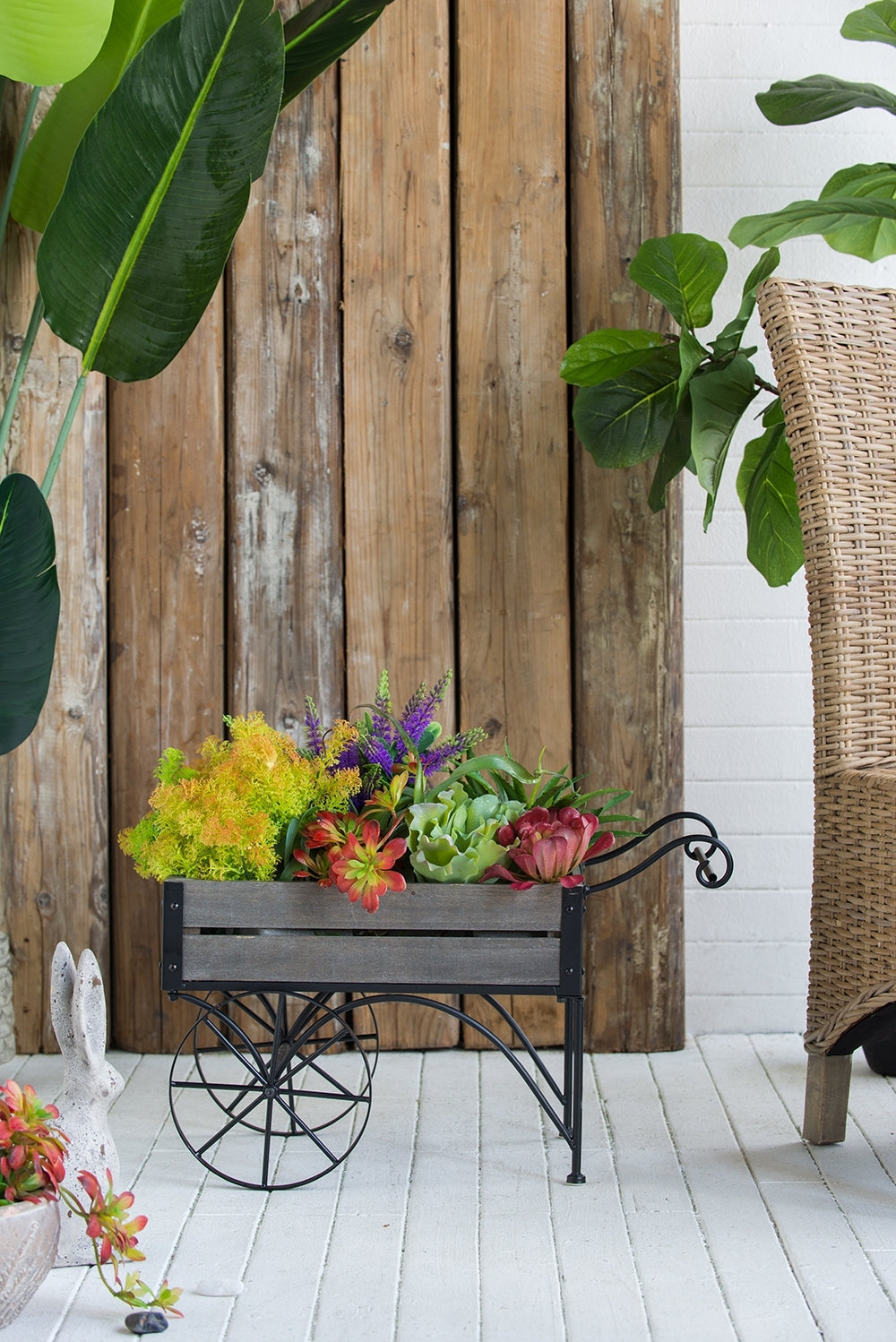 24.4x12.6x15.4' Rustic Black Trolley Cart Plant Stand, Planter Media 10