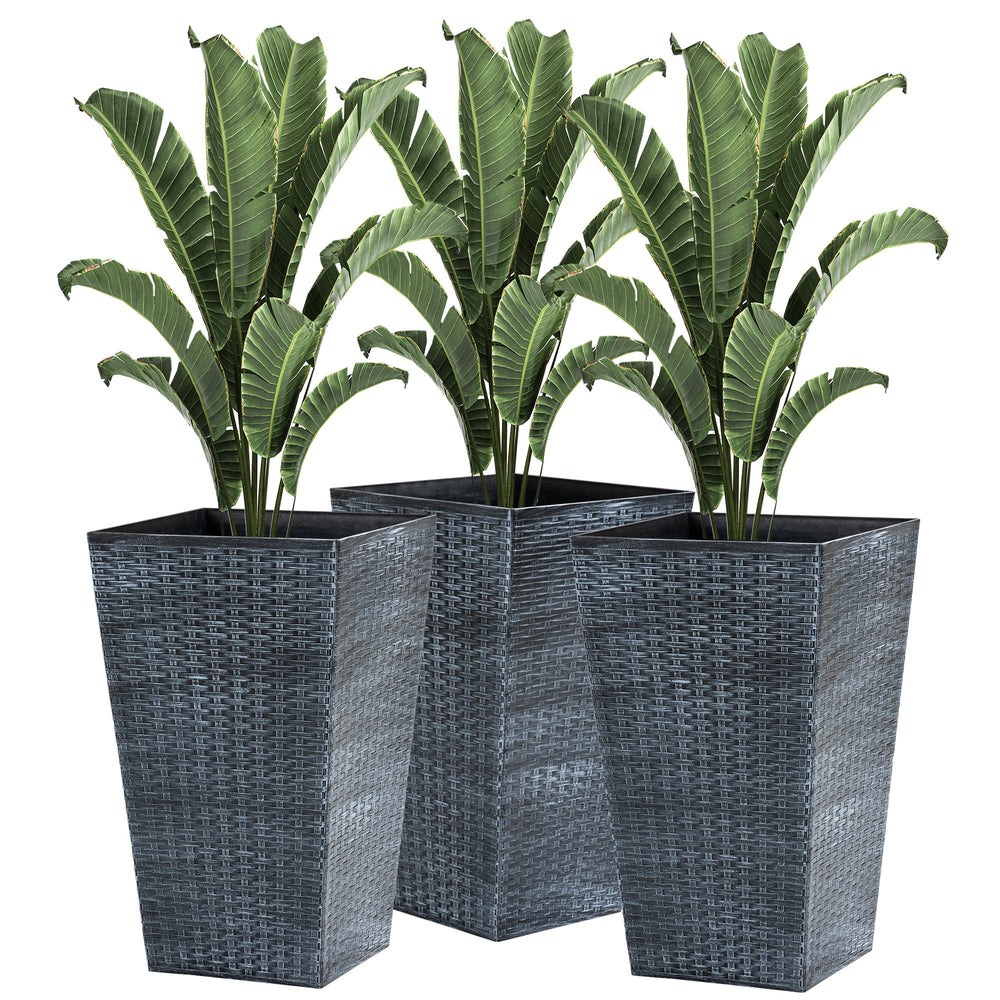 Outsunny Set of 3 Tall Planters with Drainage Hole, Outdoor Flower Pots, Indoor Planters for Porch, Front Door, Entryway, Patio and Deck, Gray Media 1