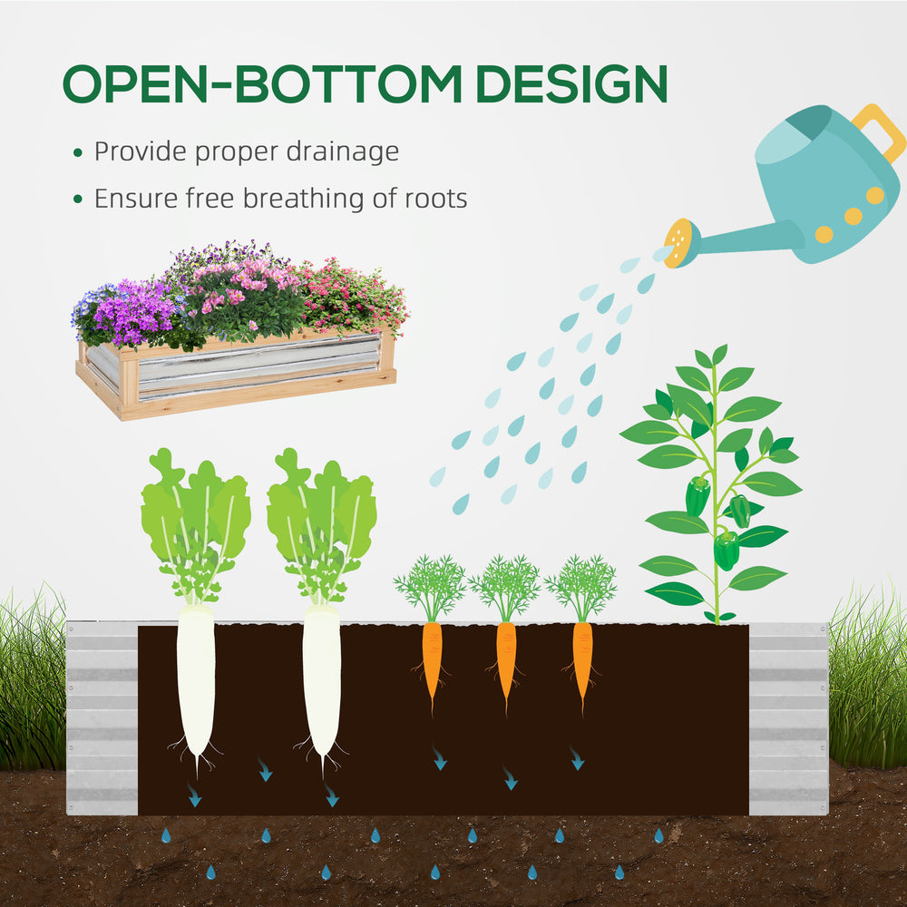 Outsunny Raised Garden Bed with Polycarbonate Greenhouse, Flower Planter Protection, Natural Wood, 48' x 24' x 32' Media 6