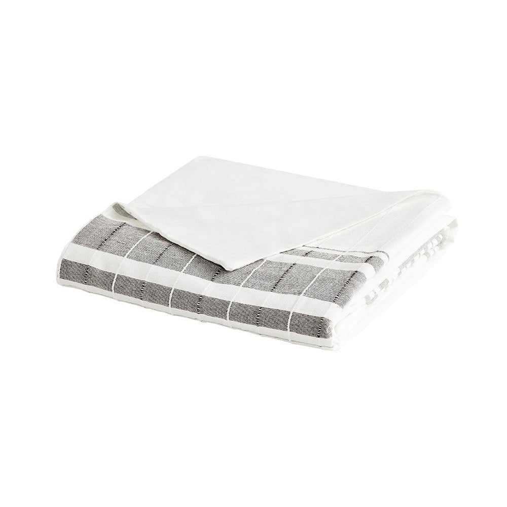 5 Piece Cotton Jaquard Duvet Set White/Grey Full/Queen Media 7