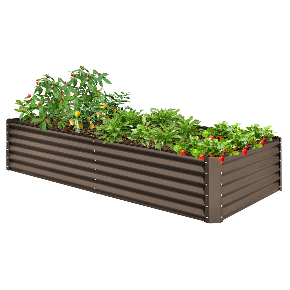8x4x1.5 ft Galvanized Raised Garden Bed, Outdoor Planter Garden Boxes Large Metal Planter Box for Gardening Vegetables Fruits Flowers,Brown Media 1