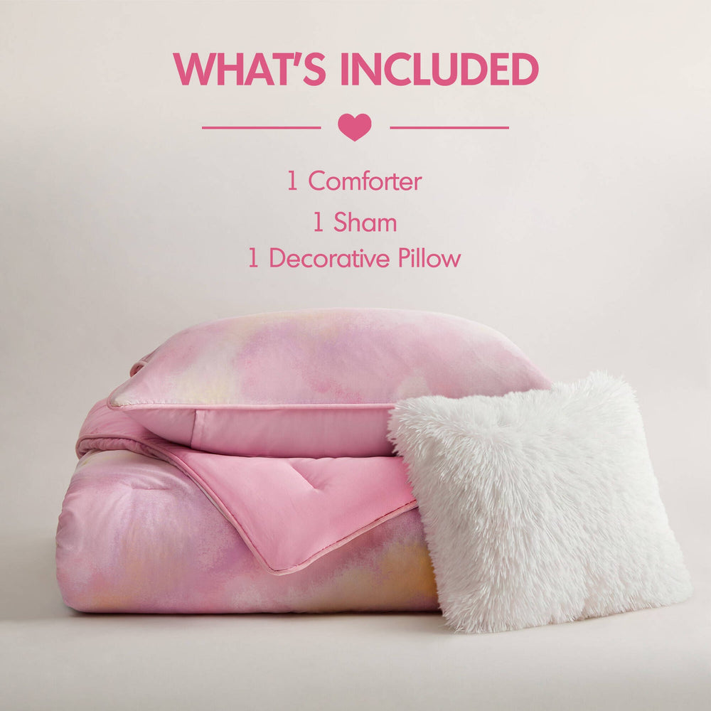 3 Pieces Twin/Twin XL Watercolor Tie Dye Printed Comforter Set with Throw Pillow,Pink Media 10