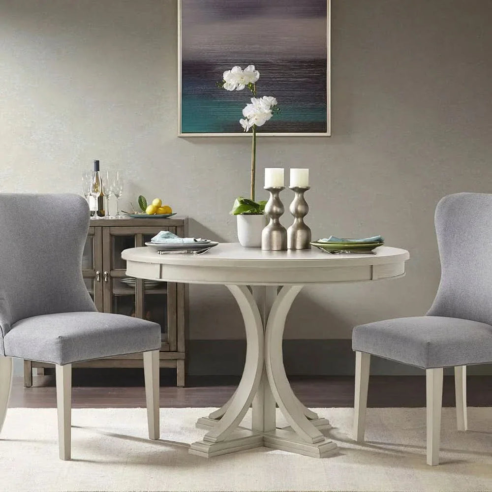 Round Dining Table Solid Wood Cream Finish Seats 4 To 6 Dining Room Media 1