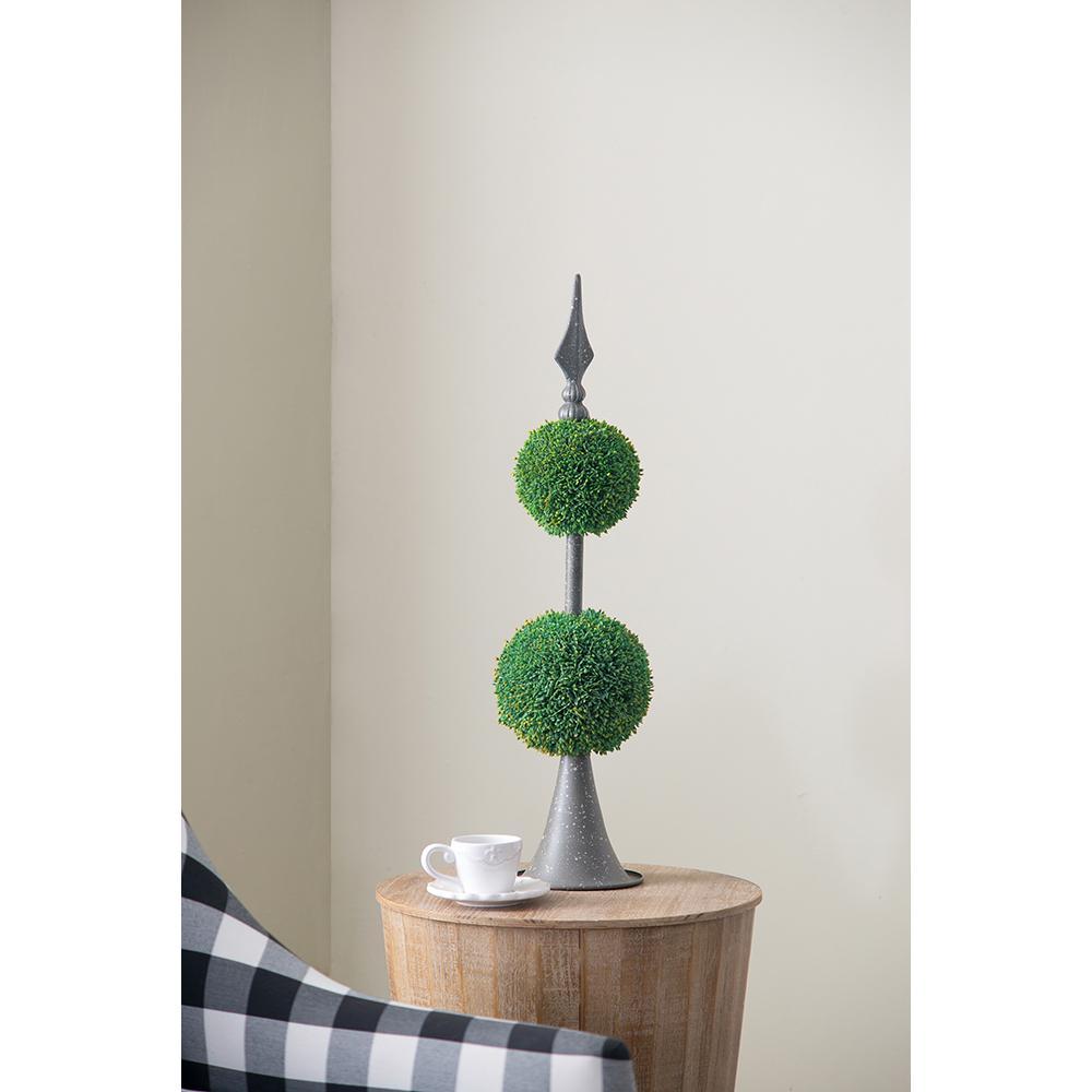 D7x26.5' Artificial Two-Tiered Boxwood Sphere Topiary on Metal Spire Media 8