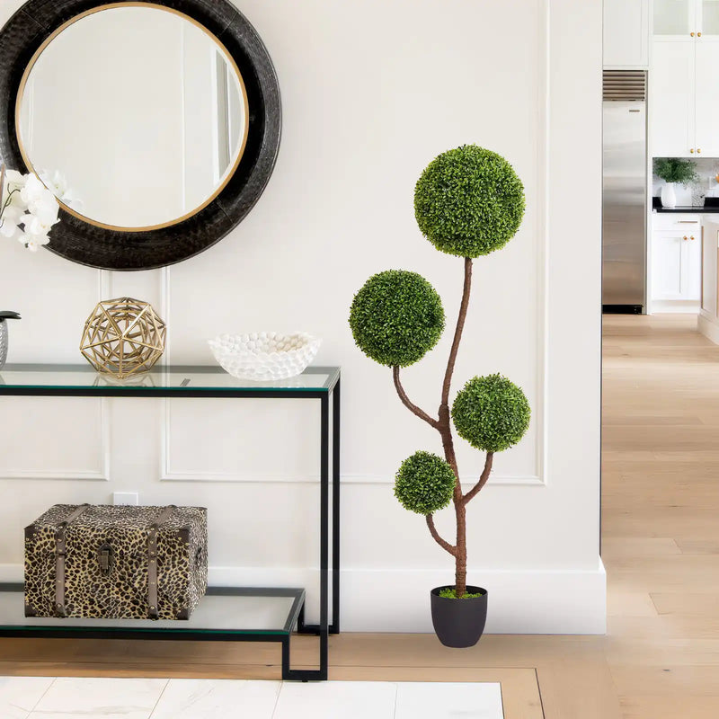 Artificial Boxwood Topiary Tree Triple Ball-Shaped Faux Plant Green Plastic 150cm