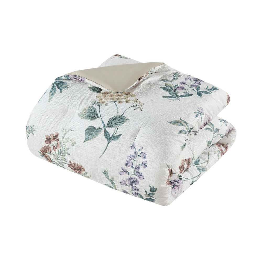 7 Piece Printed Seersucker Comforter Set with Throw Blanket Taupe/Blush Full/Queen Media 21