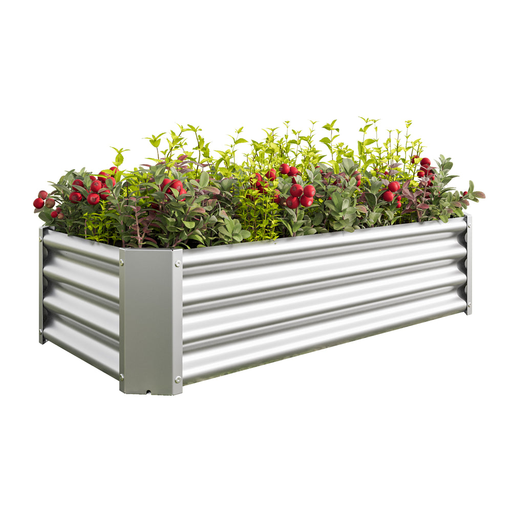 2PCS Silver 4×2×1ft Metal Raised Garden Bed, Rectangle Raised Planter for Flowers Plants, Vegetables Herb Media 14