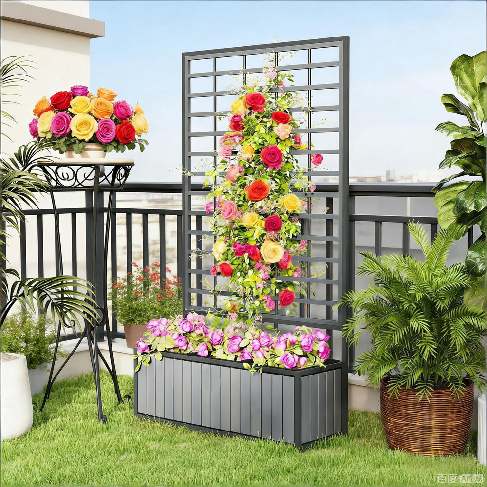 Wooden Raised Garden Bed with Trellis Media 1