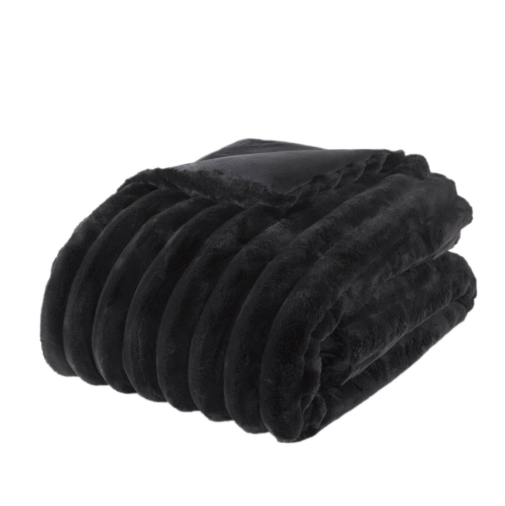 3 PCS King  soft Faux Fur Ribbed Comforter Set Black Media 7