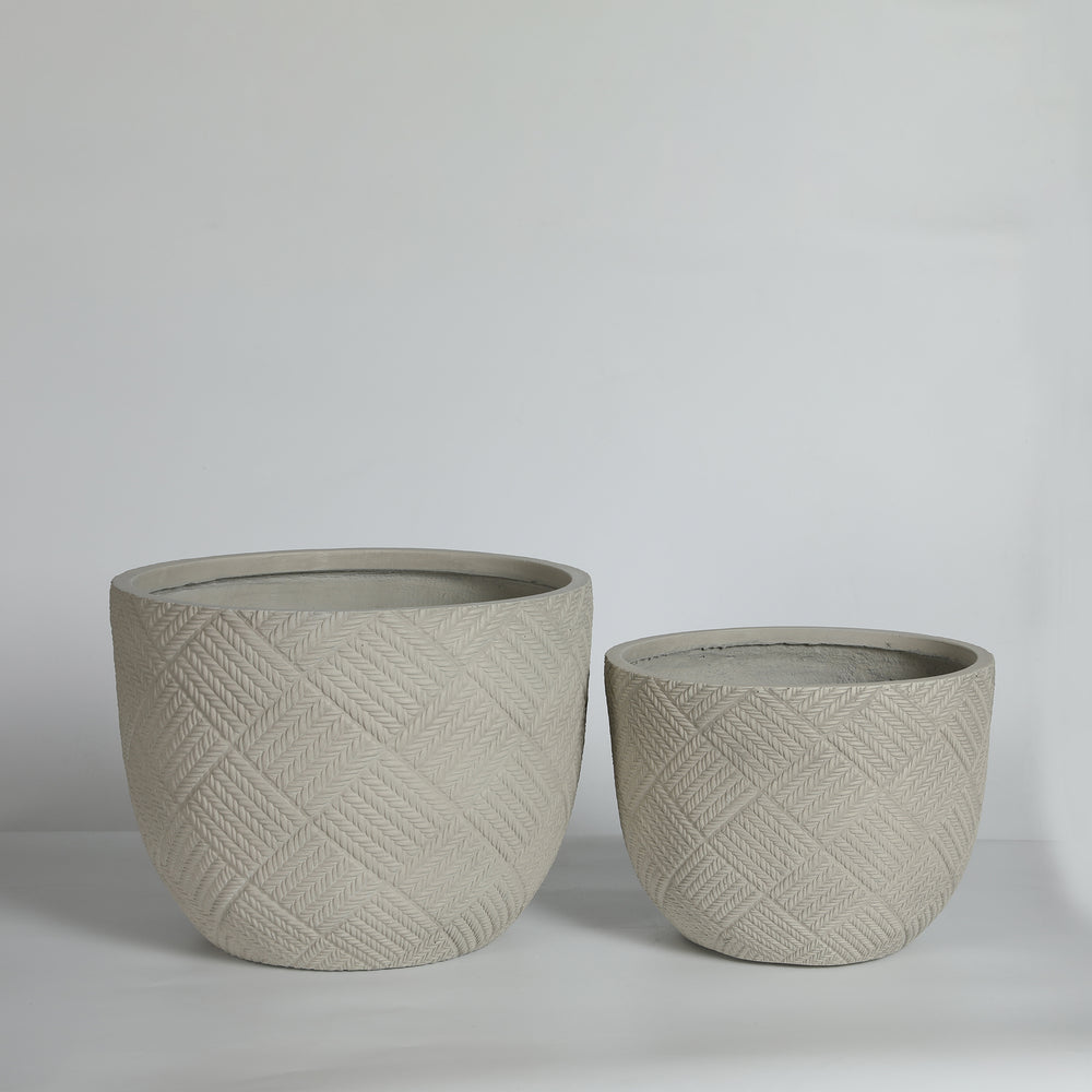 Round Concrete Planter Set of 2, Large Outdoor Indoor Handmade Rustic Decorative Planter Pots with Drainage Holes for Home Garden Patio, 15' x 11' & 18' x 14'  (grey) Media 7