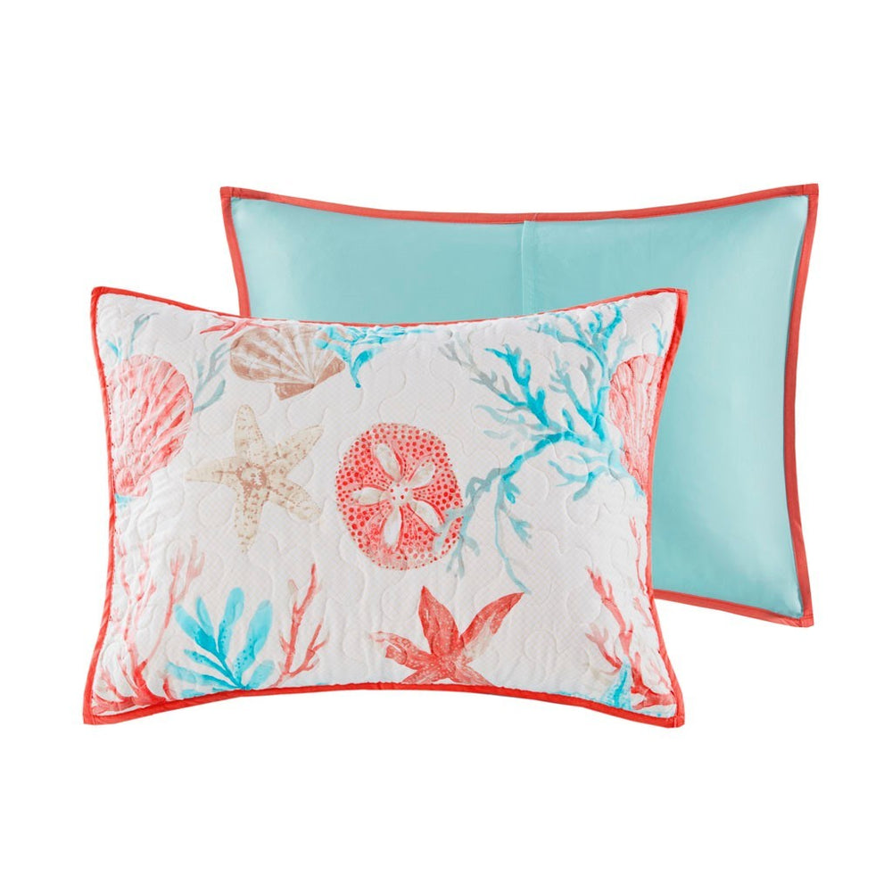 6 Piece Cotton Sateen Quilt Set with Throw Pillows Coral Full/Queen Media 3