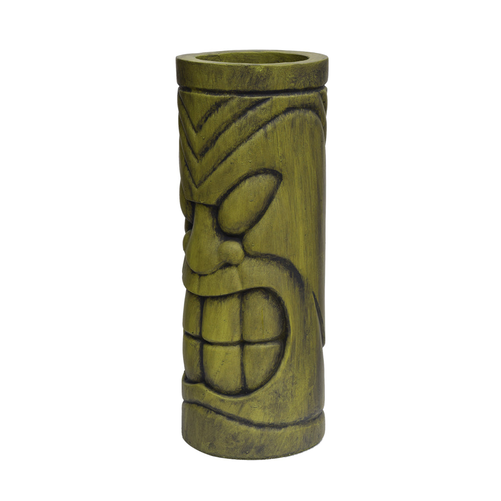 Stone Statue Urn Planter, Decorative Face Plant Pot, Antique Green Finish Media 7