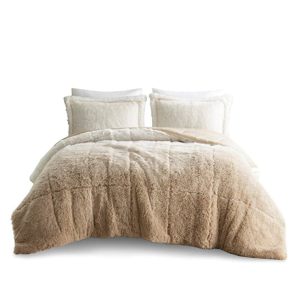 King/Cal King Ombre Shaggy Long Fur Comforter Mini Set Media 4