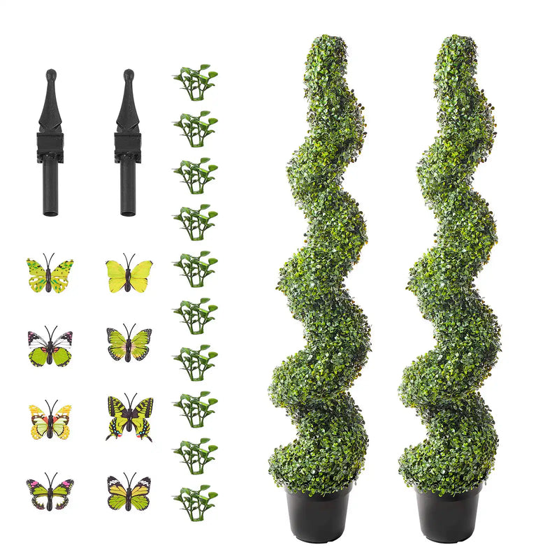 2 Pack 5' Artificial Boxwood Topiary Tree Faux Plant UV Decor In/Outdoor