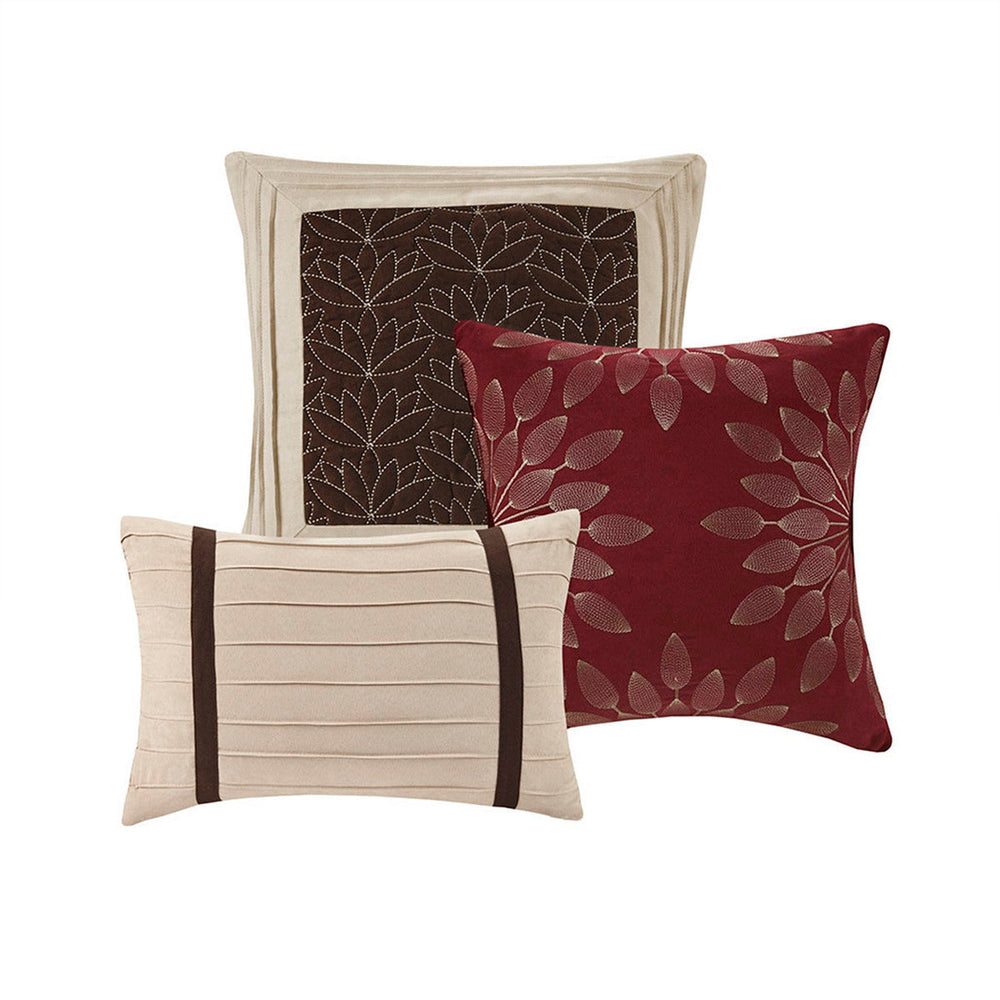 7 PC Pieced Faux Suede Comforter Set Red Cal King Media 7