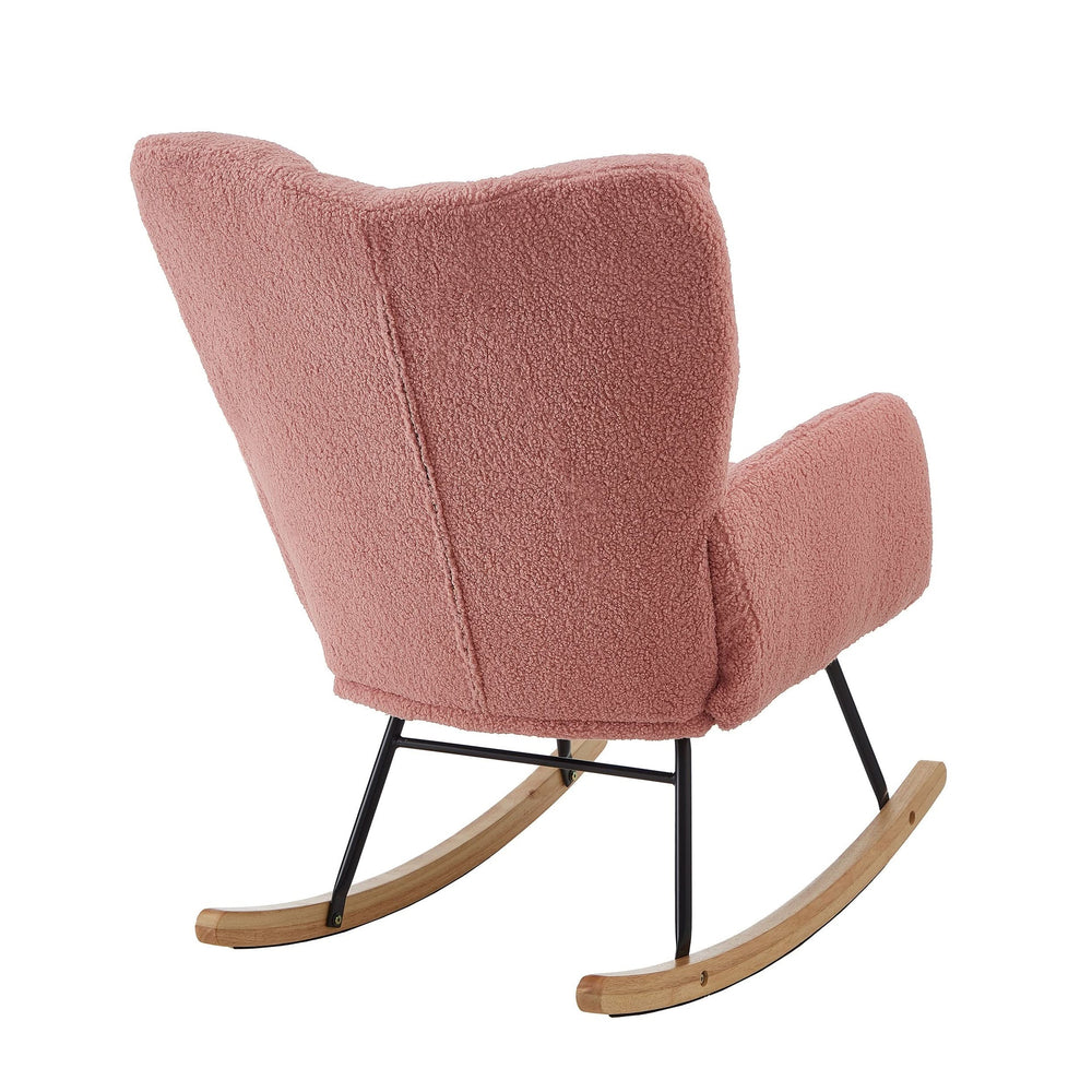 Glider Chair Teddy Fabric Pink With Sturdy Metal Frame For Living Room Comfort & Rocking Style Media 12