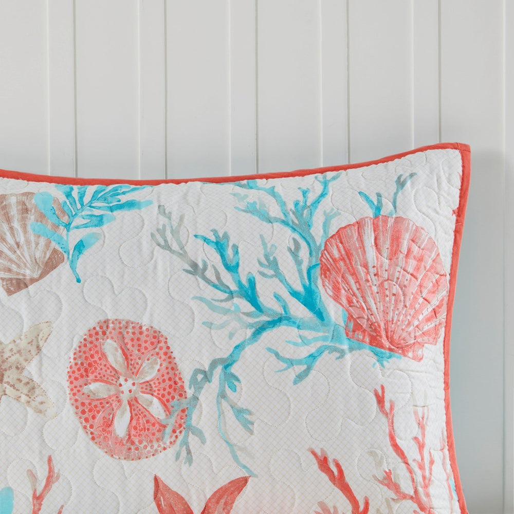 6 Piece Cotton Sateen Quilt Set with Throw Pillows Coral Full/Queen Media 7