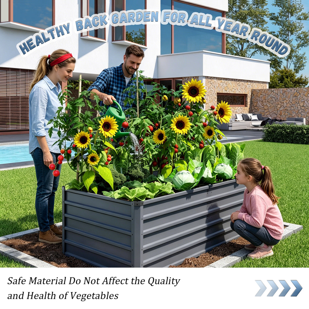 6x3x2 ft Large Raised Garden Bed, Gray Rectangular Galvanized Metal Outdoor Planter with 269 Gallon Capacity and Deep Root Design, Ideal for Growing Vegetables, Flowers and Herbs Media 9