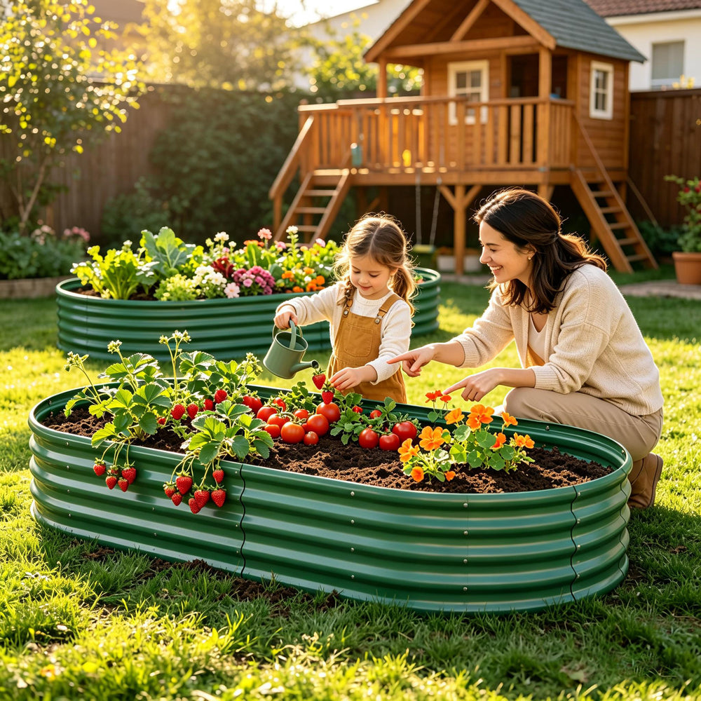 Galvanized Raised Garden Bed 8x4x1ft - Heavy Duty Metal Planter Box for Vegetables, Herbs & Flowers, Rust-Proof Outdoor Garden Bed with Large Capacity, Green, 2PCS Media 4