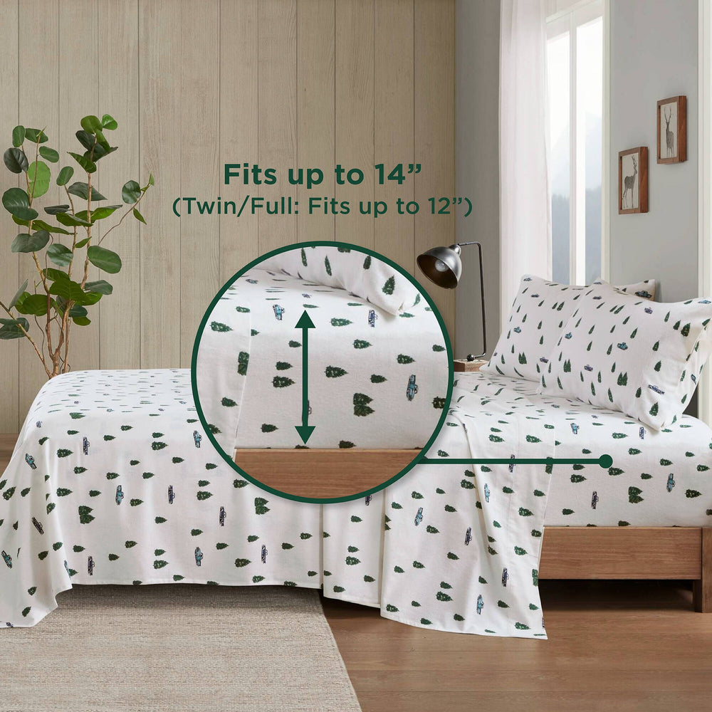 4 PCS Queen Sheet Set Green Trees & Trucks Media 4
