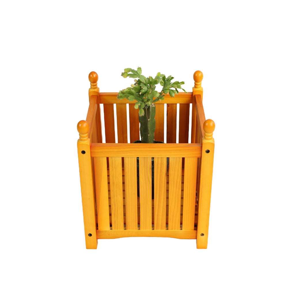 Wooden Square Outdoor Flower and Herb Pot - Teak Finish, Wood, 15.75 x 15.75 x 18.50 inches Media 4