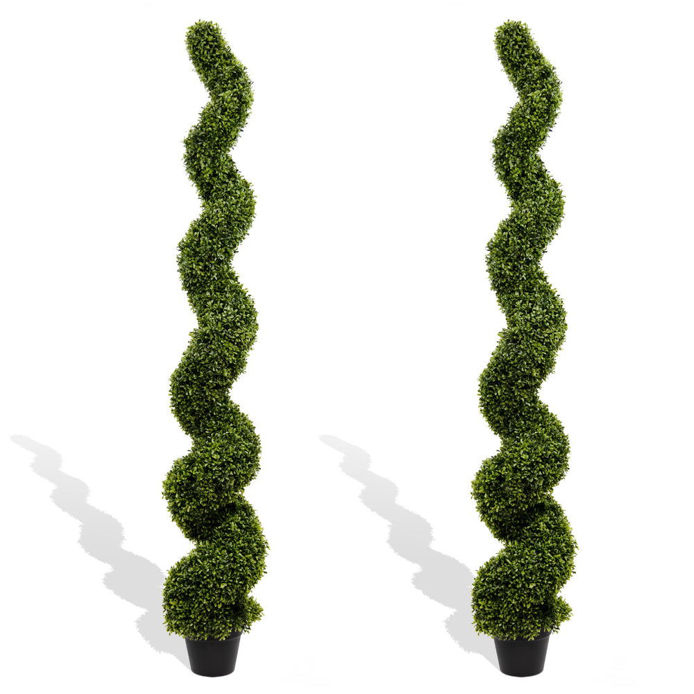 Artificial Outdoor UV Resistant Plastic Boxwood Topiary Spiral Tree 180cm Set of 2 Media 1