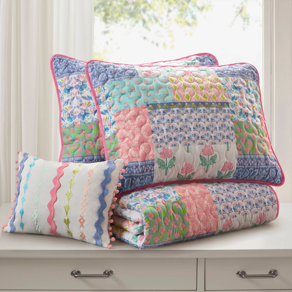 4-Piece Full/Queen 4pcs Quilt Set,Pink Media 14