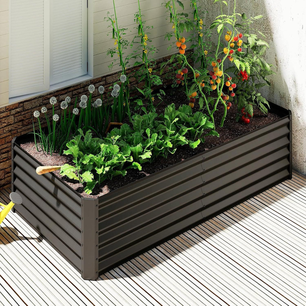 6x3x1.5ft Galvanized Raised Garden Bed, Outdoor Planter Garden Boxes Large Metal Planter Box for Gardening Vegetables Fruits Flowers, Dark Gray Media 3