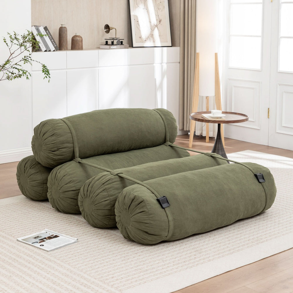 Corduroy Floor Sofa With Adjustable Straps & Multi Person Lounge Chair Media 12