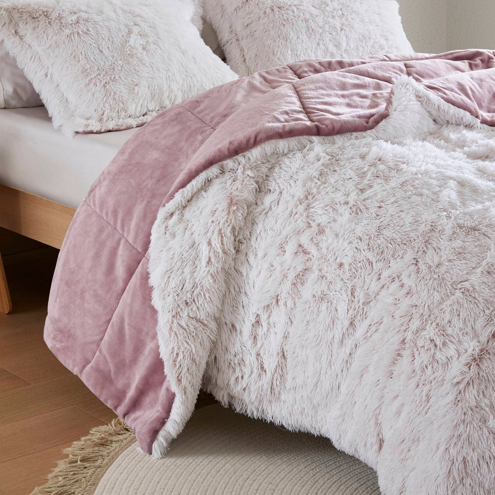 2 PCS Twin/Twin XL Shaggy Faux Fur Comforter Mini Set Pink/White Media 10