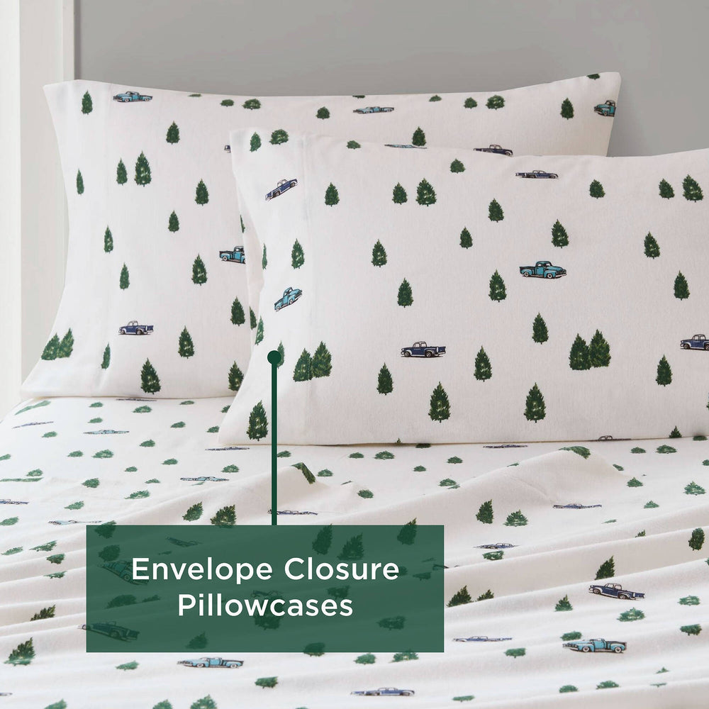 4 PCS King Sheet Set Green Trees & Trucks Media 2