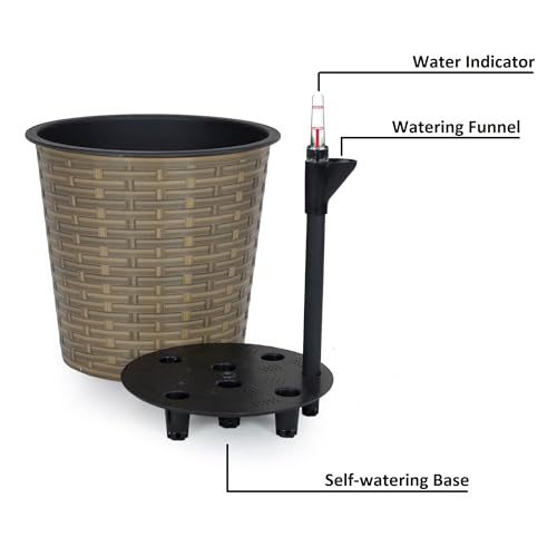 13.4' Self-watering Wicker Decor Planter for Indoor and Outdoor - Round - Natural Media 4