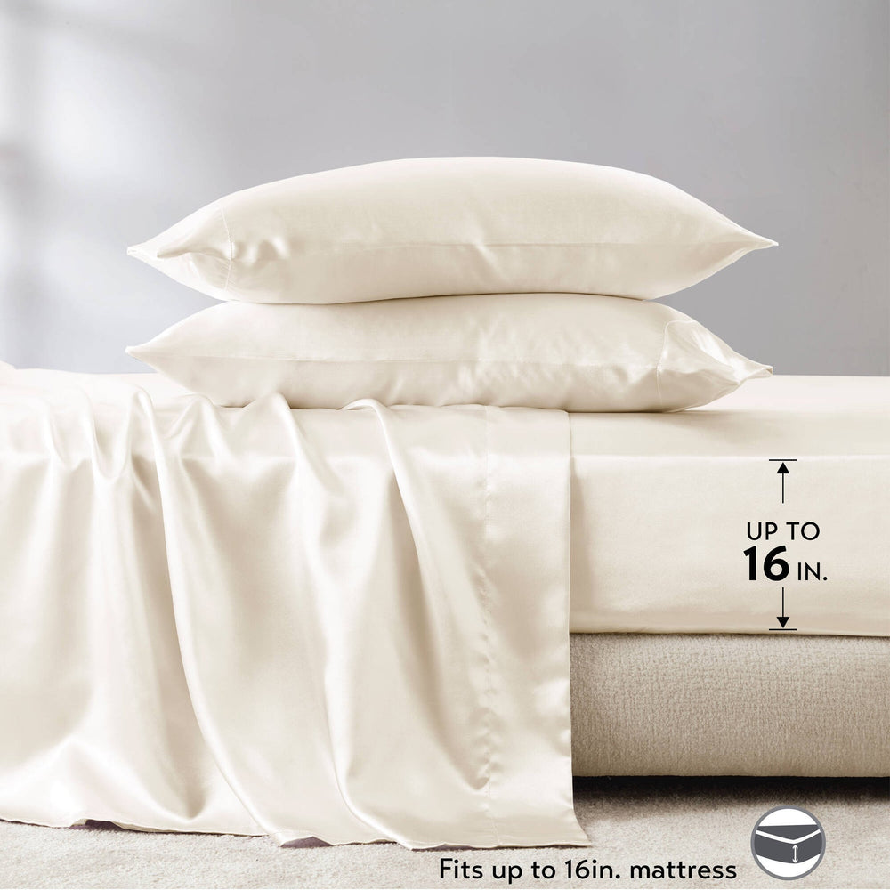4 PCS Twin Luxury Sheet Set Ivory Media 3
