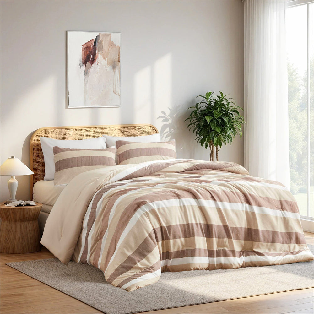 3-Piece King/Cal King Stripe Textured Print Comforter Set,Terracotta Media 8