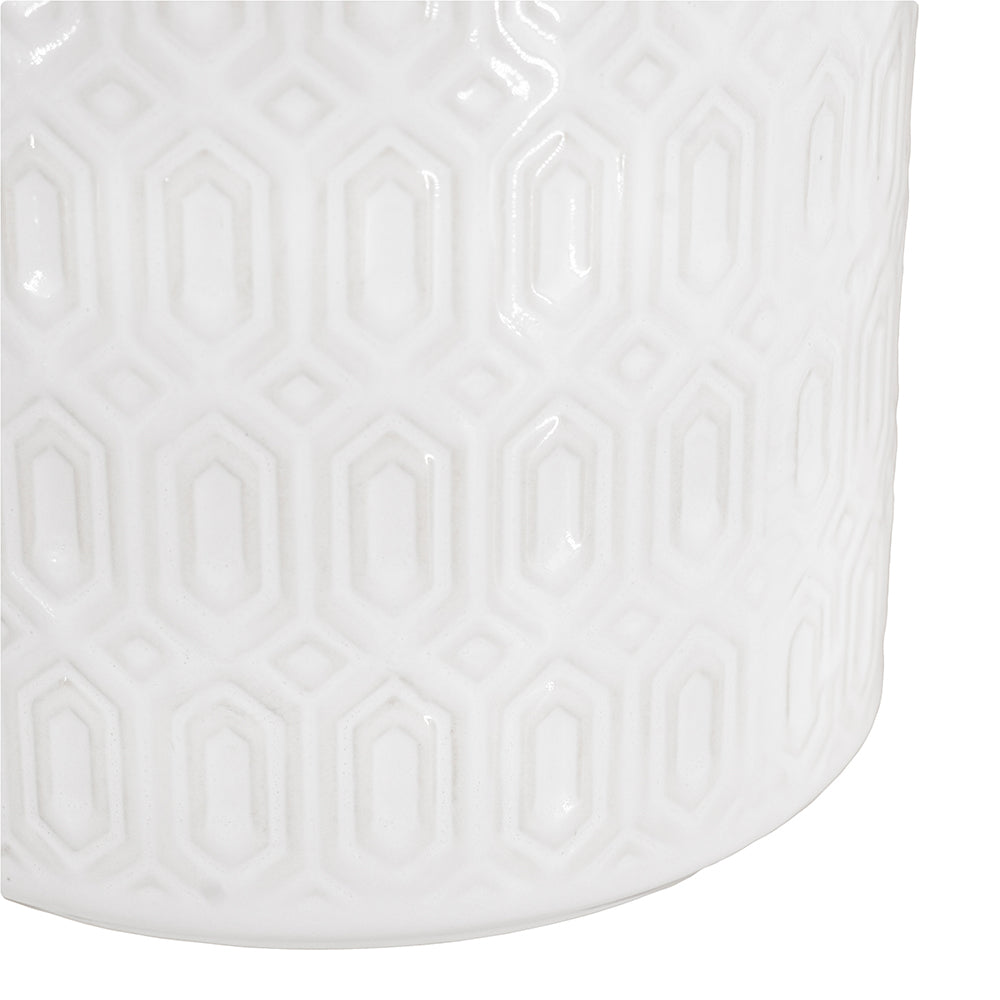 S/2 White Ceramic Planters with Geometric Motifs Media 4