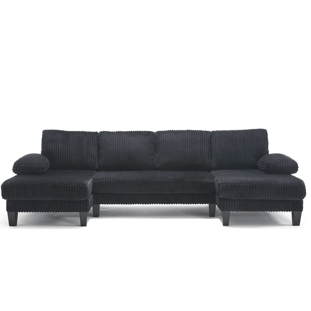 U Shaped Sofa Wood Frame Oversized Four-Seater Living Room Black Upholstery Media 18